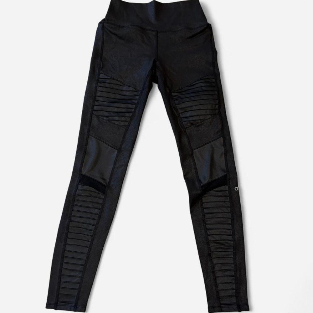 Alo‎ Yoga Moto Leggings Black Faux Leather Paneled High Waist Activewear M